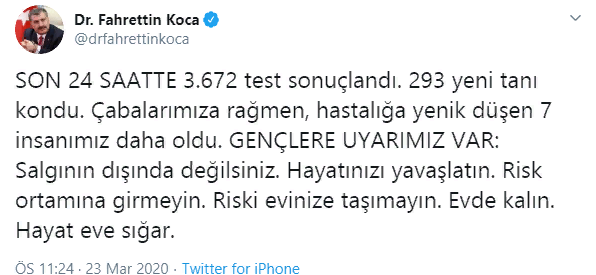 Sağlık Bakanı Fahrettin Koca Açıkladı! Türkiye'de 37 Kişi Koronavirüsten Öldü!