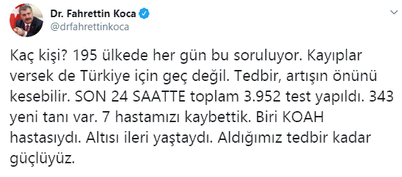 Sağlık Bakanı Fahrettin Koca Duyurdu! Türkiye'de 7 Kişi Daha Koronavirüsten Öldü! Türkiye'de Koronavirüsten Ölenlerin Sayısı 44 Oldu