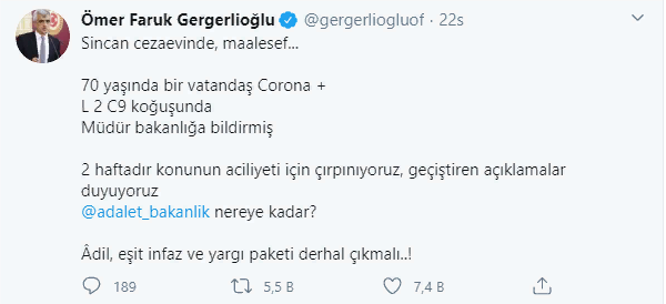 Ankara Cumhuriyet Başsavcılığı HDP Kocaeli Milletvekili Ömer Faruk Gergerlioğlu'na Corona Virüs Soruşturması Açtı