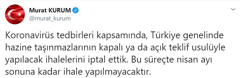 Çevre ve Şehircilik Bakanı Murat Kurum Duyurdu: Hazine Taşınmazları için Tüm İhaleler Ertelendi!