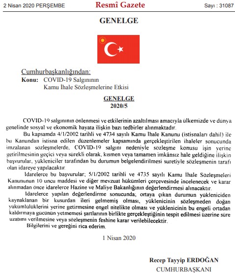 Kamu Müteahhitleri Dikkat! Beklenen Corana Virüs İhale Genelgesi Resmi Gazete İle Yayımlandı!