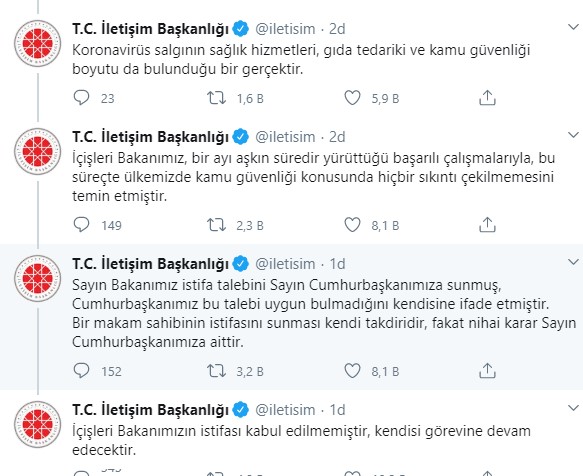 Son Dakika: Cumhurbaşkanı Erdoğan İçişleri Bakanı Süleyman Soylu'nun İstifasını Kabul Etmedi!