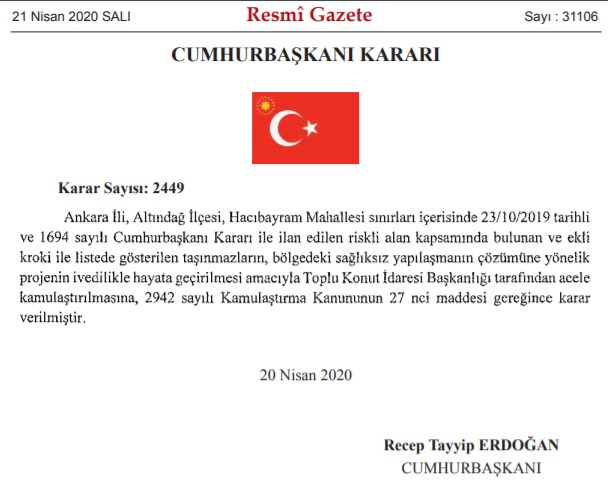 TOKİ Ankara Hacı Bayram Kentsel Dönüşüm Projesi İçin Riskli Alan Kararı Çıktı!