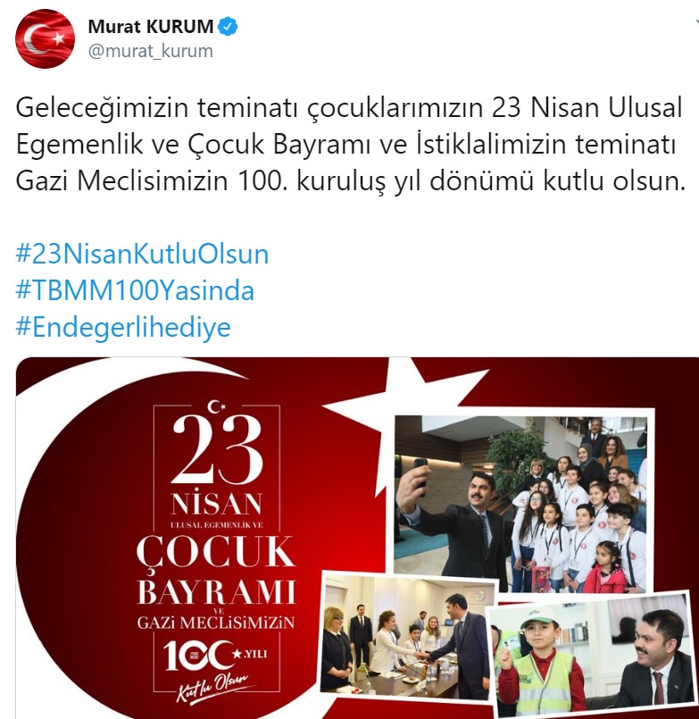 Çevre ve Şehircilik Bakanı Murat Kurum'dan 23 Nisan Mesajı!