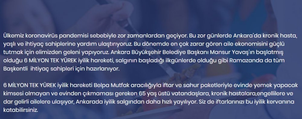 Ankara Büyükşehir Belediyesi Yeni İyilik Hareketi Başlattı: İhtiyaç Sahiplerine Bir İftarda Benden Demek İçin İftarver Com