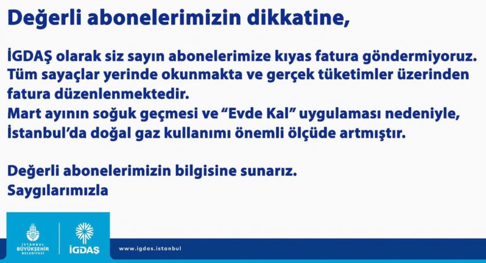 Yüksek Gelen Doğalgaz Faturaları Üzerine İGDAŞ Kıyas Fatura Açıklaması Yaptı!