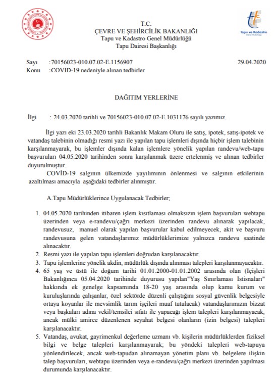 TKGM Yeni Genelge Yayımladı: Covid 19 Nedeniyle Tapu İşlemlerine Yeni Sınırlamalar Geldi!