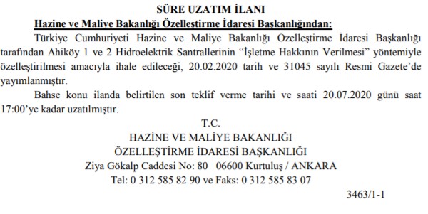 Ahiköy Hidroelektrik Santrali HES Projesi Özelleştirme İhalesi Ertelendi!