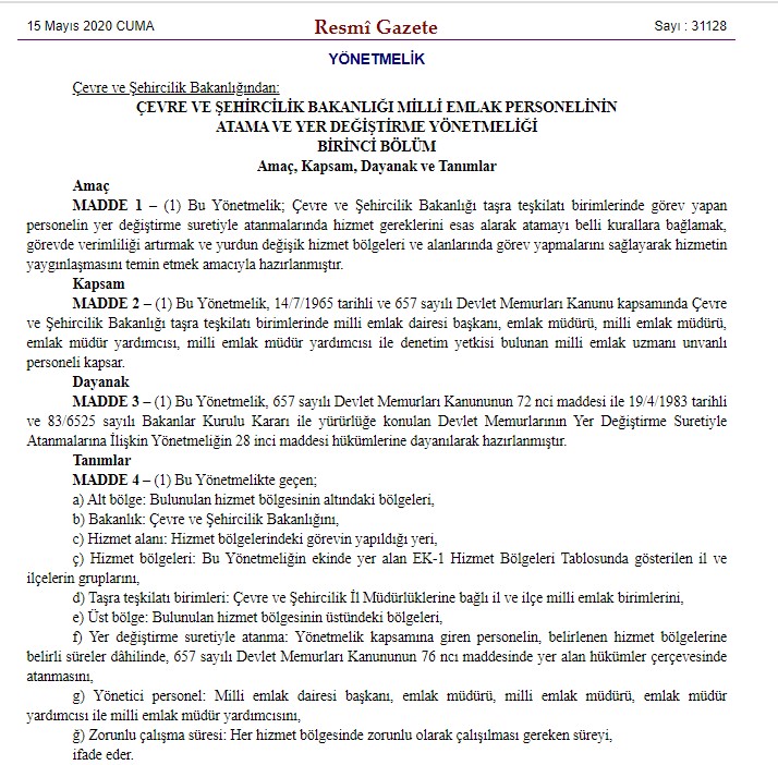 Çevre ve Şehircilik Bakanlığı Milli Emlak Personelinin Atama ve Yer Değiştirme Yönetmeliği ile Rotasyon Zorunluluğu Getirildi!