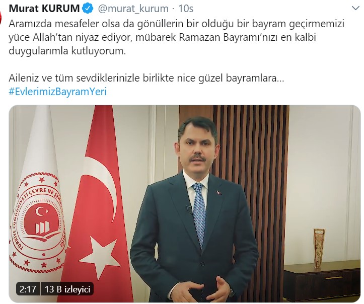 Çevre ve Şehircilik Bakanı Murat Kurum Ramazan Bayramı İçin Kutlama Mesajı Yayımladı!