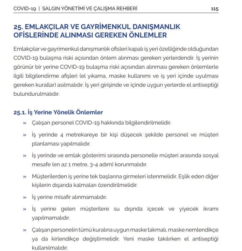 Emlakçılar ve Gayrimenkul Ofisleri İçin Covid 19 Corana Virüsü Tedbirleri Çalışma Rehberi Yayımlandı!