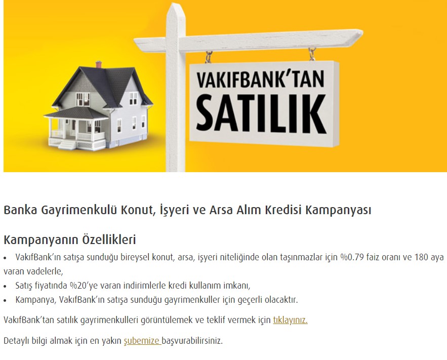 Ziraat Bankası, Hallkbank ve Vakıfbank Satılık Banka Gayrimenkul Kampanyası! Satılık Ev, İşyeri ve Arsa Fiyatları İçin Yüzde 20 İndirim, 0.64 Faizle 180 Ay Vadeli Kredi Fırsatı