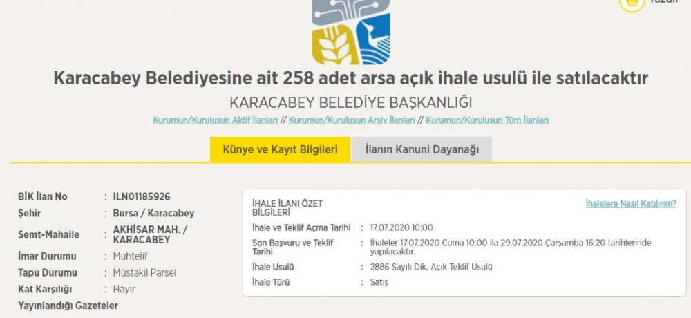 258 Belediye Arsasının Satışı için Açık Artırma İlanı Yayımlandı