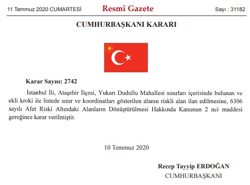 İstanbul Ataşehir Yukarı Dudullu ve Kırıkkale Merkez Bahçelievler Mahallesi Riskli Alan İlan Edildi