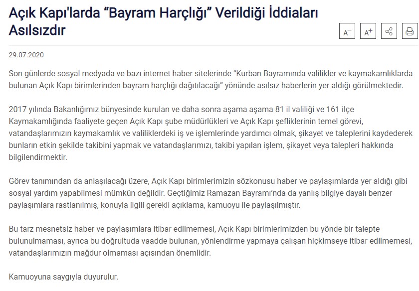 İçişleri Bakanlığı Açıkladı: E Devlet Üzerinden Açık Kapı Uygulaması ile Bayram Harçlığı Başvurusu Alınacak Mı, 500 TL Kurban Parası Mı Dağıtalacak?