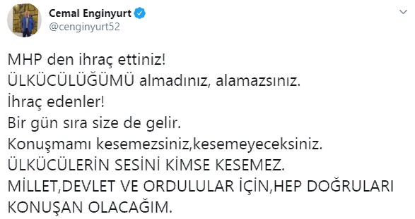 Tarım Ve Orman Bakanı Bekir Pakdemirli'yi Eleştiren MHP Milletvekili Cemal Enginyurt Partisinden İhraç Edildi! İhraç İçin İlk Tepkisi Ne Oldu?