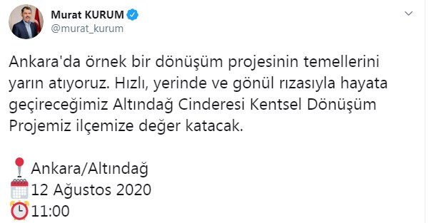 Çevre Bakanı Murat Kurum Ankara Cinderesi Kentsel Dönüşüm Projesi Detaylarını Açıkladı