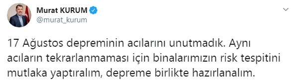 Çevre Ve Şehircilik Bakanı Murat Kurum'dan 17 Ağustos Yıldönümünde Vatandaşlara Deprem Uyarısı!