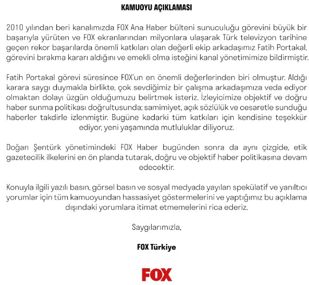 FOX TV Resmi Açıklama Yayımladı, Fatih Portakal İstifa Etti! Yeni Ana Haber Bülteni Sunucusu Kim Olacak, Yerine Kim Gelecek?