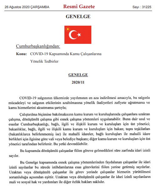 Kamuda Esnek Çalışma Dönemi! Uzaktan Ve Dönüşümlü Çalışma Hakkında Cumhurbaşkanlığı Genelgesi Resmi Gazete'de Yayımlandı