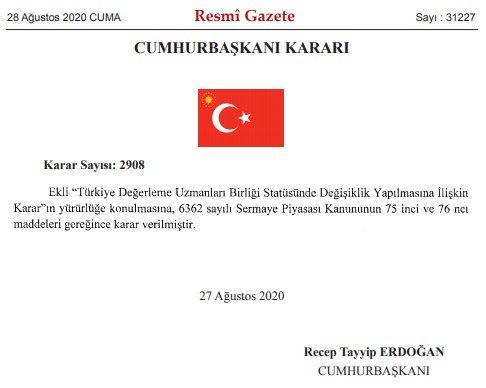 Türkiye Değerleme Uzmanları Birliği Statüsü Değişti!