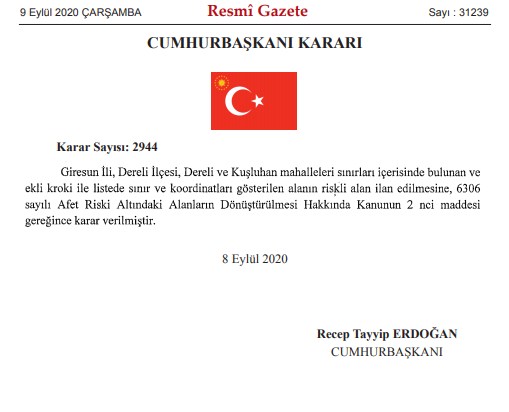Sel Felaketi Sonrası Giresun Dereli ve Kuşluhan Mahalleleri Kentsel Dönüşüm İçin Riskli Alan İlan Edildi!