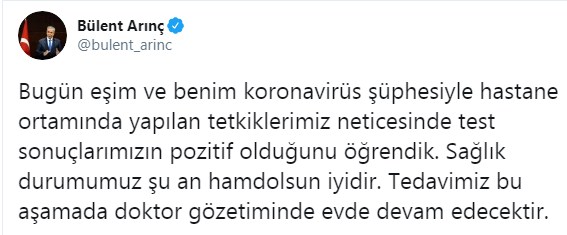 Bülent Arınç ve Eşinin Korana Virüs Testi Pozitif Çıktı!