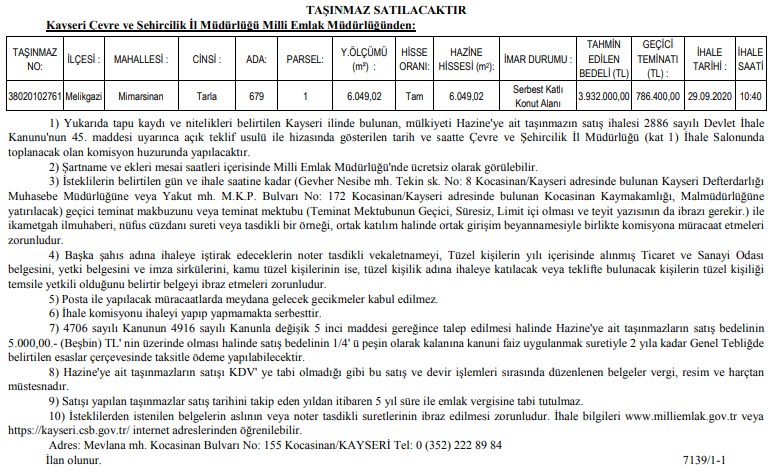 Çevre ve Şehircilik Milli Emlak Müdürlüğü Yeni Tarla, Arsa ve Konut Satış İlanları Yayımladı!