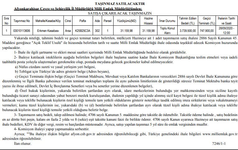 Çevre ve Şehircilik Milli Emlak Müdürlüğü Yeni Tarla, Arsa ve Konut Satış İlanları Yayımladı!