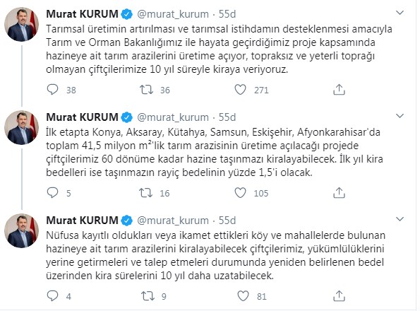 Çevre Bakanı Kurum Hazine Arazilerinin 10 Yıllık Kiralama Bedelini Açıkladı