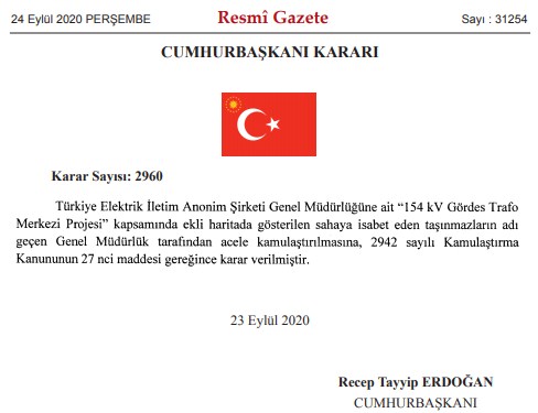 TEİAŞ Manisa, Van, Çanakkale, Adana ve Balıkesir İllerinde Acele Kamulaştırma Kararı Aldı!