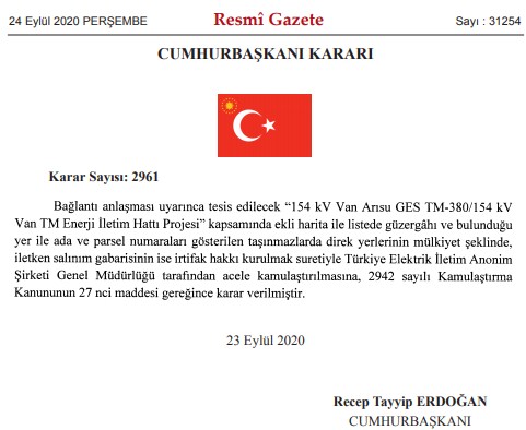 TEİAŞ Manisa, Van, Çanakkale, Adana ve Balıkesir İllerinde Acele Kamulaştırma Kararı Aldı!