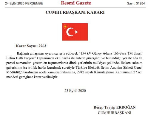 TEİAŞ Manisa, Van, Çanakkale, Adana ve Balıkesir İllerinde Acele Kamulaştırma Kararı Aldı!