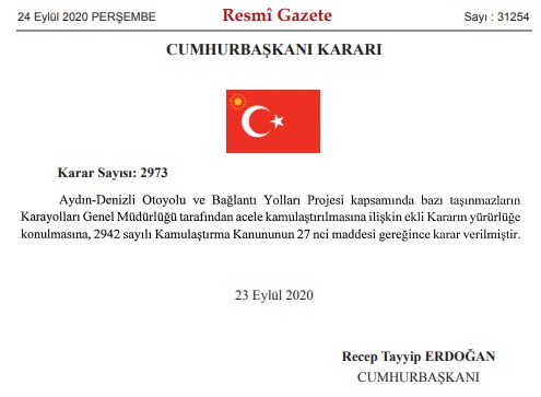 Aydın - Denizli Otoyolu, TOGG Fabrikası ile Malatya ve Kuzey Çevre Yolu Projeleri İçin Karayolları Genel Müdürlüğü Acele Kamulaştırma Kararı Aldı!