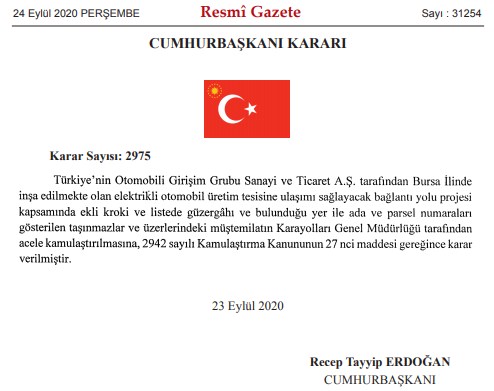 Aydın - Denizli Otoyolu, TOGG Fabrikası ile Malatya ve Kuzey Çevre Yolu Projeleri İçin Karayolları Genel Müdürlüğü Acele Kamulaştırma Kararı Aldı!