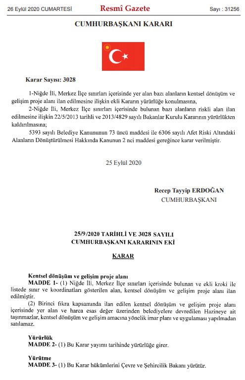 Diyarbakır Bağlar, Niğde Merkez ve Şanlıurfa Eyyübiye İlçeleri Kentsel Dönüşüm Kararı Resmi Gazete'de Yayımlandı!