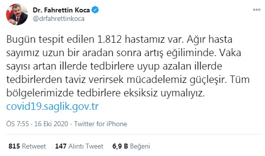 SON DAKİKA: Korona Virüs Yeni Vaka ve Ağır Hasta Sayısı 1800'ü Aştı, 5 İlde Bazı Bölgeler İçin 14 Günlük Zorunlu Karantina Kararı Çıktı!