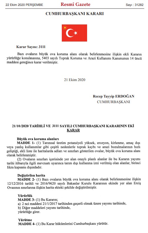 Bazı Ovaların Büyük Ova Koruma Alanı Olarak Belirlenmesi Hakkında Karar Resmi Gazete'de Yayımlandı!