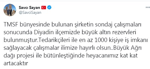 Ağrı Belediye Başkanı Savcı Sayan: Diyadin İlçesinde Büyük Bir Altın Rezervi Bulduk!