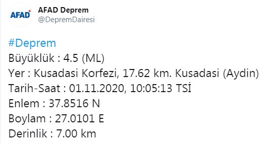 SON DAKİKA... Bir Şiddetli Deprem Daha! Aydın Muğla İzmir'de Hissedildi