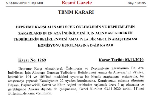 Depreme Karşı Alınabilecek Önlemler Hakkında Araştırma Komisyonu Kuruldu, Karar Resmi Gazete İle Yayımlandı!