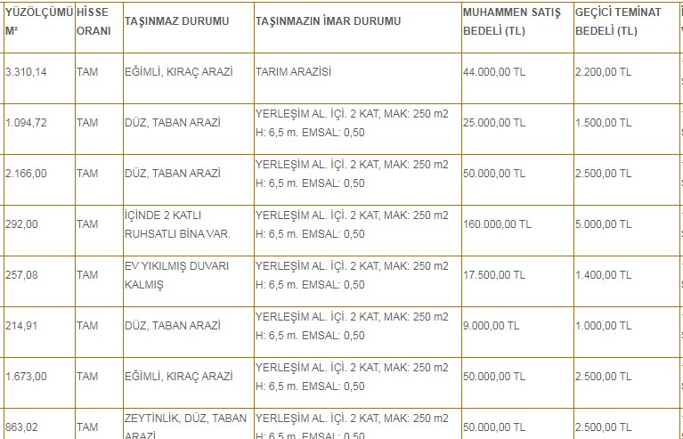 İzmir Kiraz Belediye Başkanlığı'ndan Zeytinlik, İncirlik ve Tarla Satış İlanı