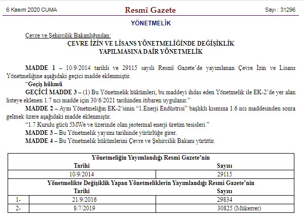 Çevre İzin ve Lisans Yönetmeliğinde Değişiklik Yapılmasına Dair Yönetmelik Resmi Gazete İle Yayımlandı!