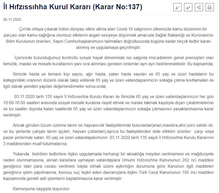 Son Dakika Kısıtlama Kararı: 5 İlde Koronavirüs Nedeniyle 65 Yaş Üstüne Sokağa Çıkma Yasağı Kısıtlaması Getirildi!