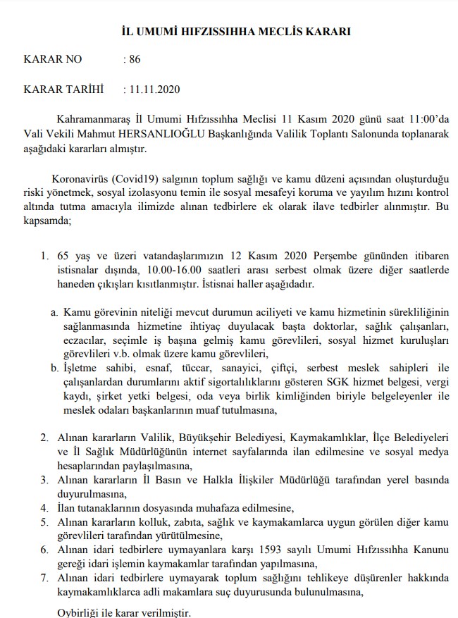 Flaş Karar! 65 Yaş Üstüne Yeni Sokağa Çıkma Yasağı Açıklandı