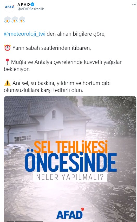 Meteoroloji ve AFAD Uyardı: Bu Gece İtibari İle Çok Sayıda İl İçin Fırtına, Hortum, Sağanak Yağış, Ani Sel, Su Baskını, Yıldırım İkazı Geldi