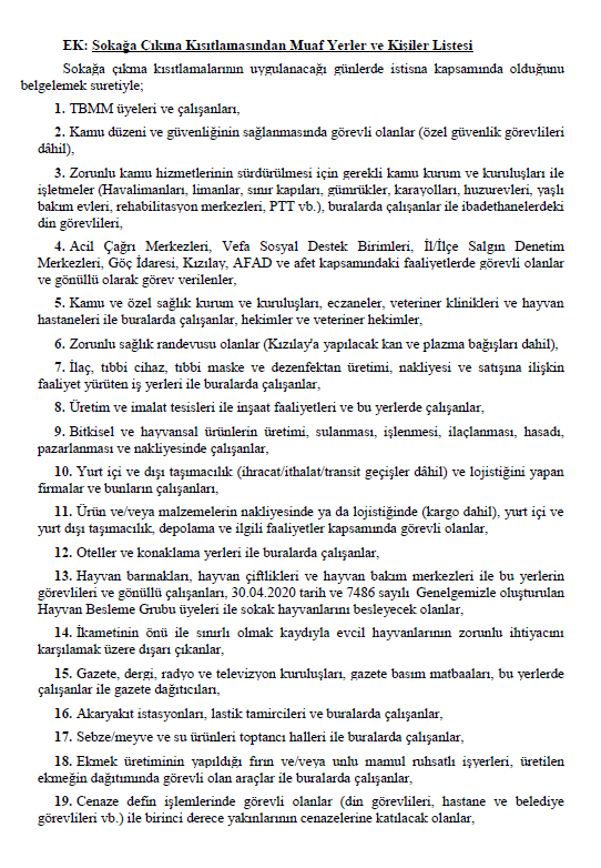 Son Dakika.. İçişleri Bakanlığı Genelgesi Yayımlandı! Sokağa Çıkma Yasağı, Fırın, Market Kararı, İşyerleri Çalışma Saatleri