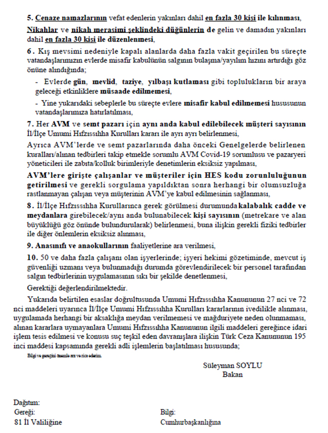 Son Dakika.. İçişleri Bakanlığı Genelgesi Yayımlandı! Sokağa Çıkma Yasağı, Fırın, Market Kararı, İşyerleri Çalışma Saatleri