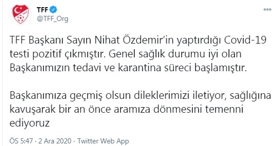 LİMAK İnşaat Yönetim Kurulu ve TFF Başkanı Nihat Özdemir Koronavirüse Yakalandı!