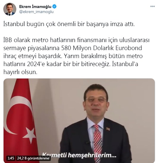 İBB Başkanı İmamoğlu Duyurdu: 580 Milyon Dolarlık Eurobond İhracı Yapıldı, 4 Yeni Metro Hattı İnşa Edilecek!